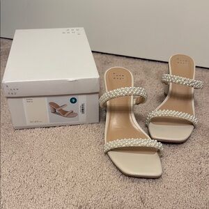 A New Day Women's Cream Audra Heels Pearl Heeled Sandals
